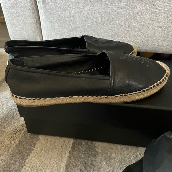 YSL Yves Saint Laurent Black Leather Espadrille Flats Women's Size 39 - Picture 8 of 10